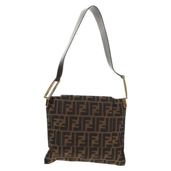FENDI Zucca Canvas Mamma Baguette Shoulder Bag Black Brown gold Auth 145885V - Picture 3 of 16